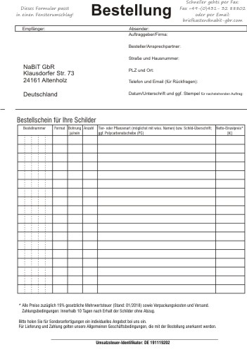 Voransicht des NaBiT-Bestellscheins
